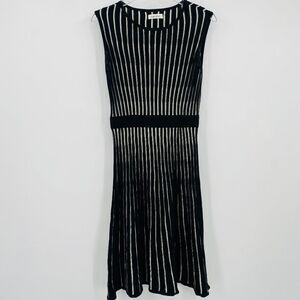 Calvin Klein Size Small Black White Striped Sleeveless Fit & Flare Sweater Dress